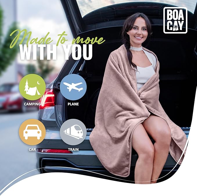 BOACAY Soft & Warm Travel Blanket for Airplane & Car - Long Flight Essential for Women, Men, Kids - Compact Pillow with Luggage Sleeve & Backpack Clip