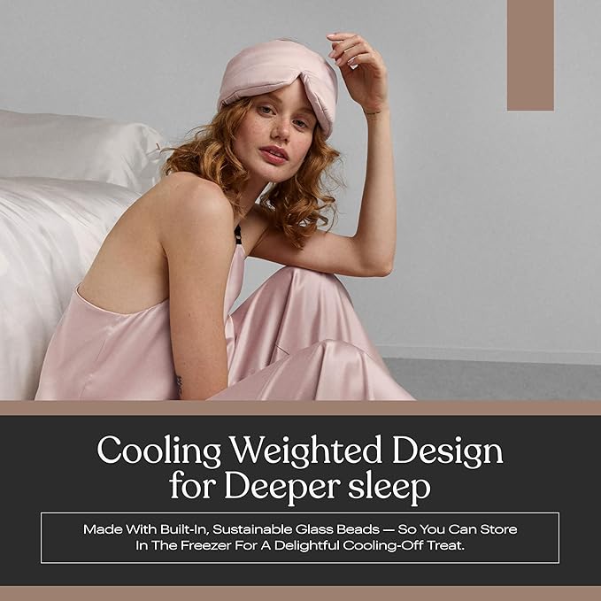 Lunya Weighted Silk Sleep Mask – Mulberry Silk Eye Cover with Cooling Glass Beads, Noise-Reducing Fit, Washable Fabric, and Travel Pouch – Sleeping Mask for Men and Women - Delicate Pink - Small