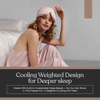 Lunya Weighted Silk Sleep Mask – Mulberry Silk Eye Cover with Cooling Glass Beads, Noise-Reducing Fit, Washable Fabric, and Travel Pouch – Sleeping Mask for Men and Women - Delicate Pink - Small