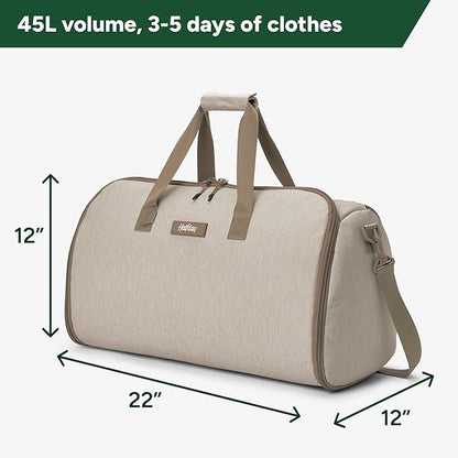 Halfday Convertible 2-in-1 Garment Duffel Weekender Bag 45L | Wrinkle-Free Travel, Hanging Suit Compartment, Shoe Pockets, Trolley Sleeve. Durable & Water-Resistant Carry-On, Stone
