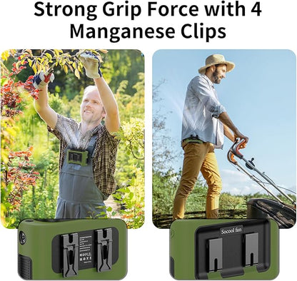 Socool 14500mAh Portable Waist Fan Clip on Wearable Belt Rechargeable Personal Fan, Dual Air Outlet, 40H Cooling 5-Speed Battery Operated Fans with Light, Neck Fan Hanging for Outdoor Camping Travel