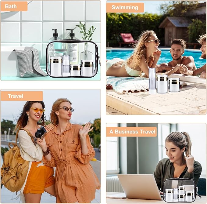 20 Pack Airless Pump Jars Set, 3.34/1.7/1/0.5/oz Refillable Travel Size Containers, Gold Travel Bottles Empty Lotion Container, Glass Jars for Toiletries Moisturizer Container