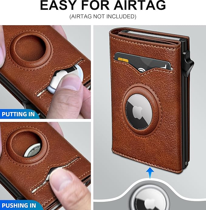 Airtag Wallet for Men,with Cash Pocket 2 ID Window 9-12 Cards,Metal Case Smart Slim Pop Up Credit Card Holder Flip with Magnetic Closure RFID Blocking Trifold wallet with Gift Box
