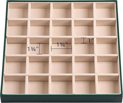 Frebeauty Earring Organizer Classic Jewelry Box 50 Slots Double Layer Jewelry Storage Case with 6 Necklace Hook and Bracelet Pocket(Blackish Green)