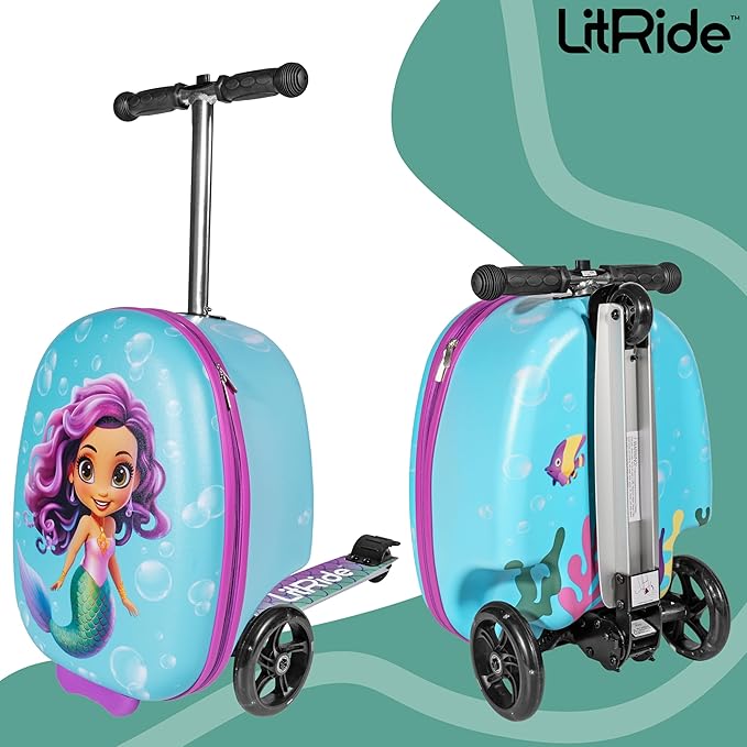 Hardshell Kids Ride-On Luggage with Scooter Suitcase – Carry-On Compliant with LED Light-Up Wheels – Fun and Functional Travel Companion for Children Ages 5–12