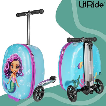 Hardshell Kids Ride-On Luggage with Scooter Suitcase – Carry-On Compliant with LED Light-Up Wheels – Fun and Functional Travel Companion for Children Ages 5–12