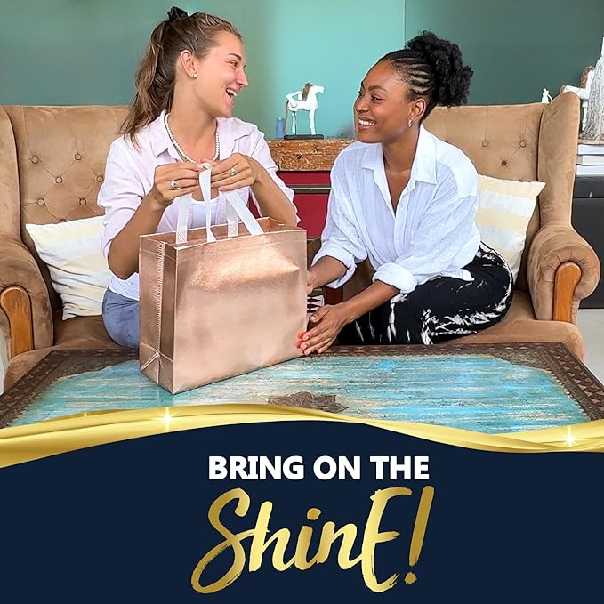 Nush Nush Large Rose Gold Gift Bags Bulk - Set of 60 Shiny Rose Gold Reusable Gift Bags Large Size with Handles - For Small Business, Birthday Party Favors, Bridesmaids, Christmas Gifts - 13Wx5Dx11H