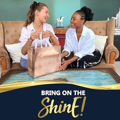 Nush Nush Large Rose Gold Gift Bags Bulk - Set of 30 Shiny Rose Gold Reusable Gift Bags Large Size with Handles - For Small Business, Christmas Gifts, Thanksgiving, Bachelorette - 13Wx5Dx11H