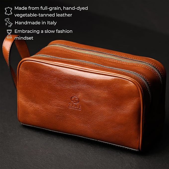 Time Resistance Leather Cosmetic Bag Toiletry Italian Classy Dopp Kit