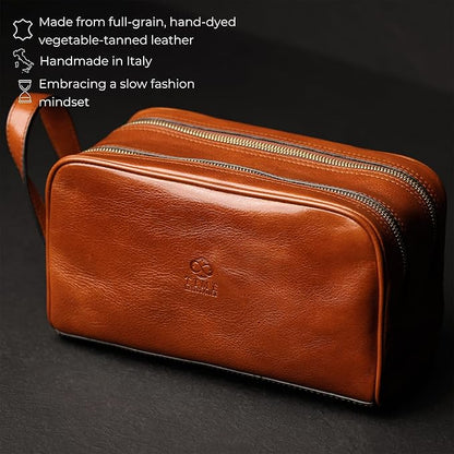 Time Resistance Leather Cosmetic Bag Toiletry Italian Classy Dopp Kit