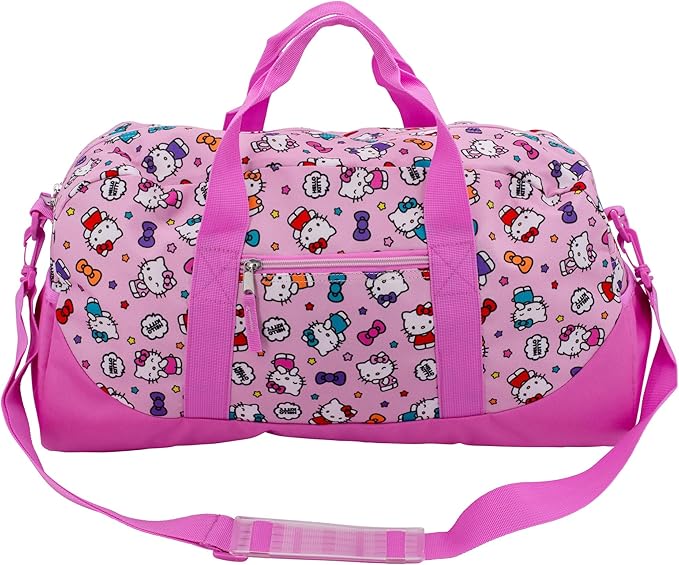 Hello Kitty Duffle Bag, 16” Travel Sleepover Bag for Girls, Weekender Bag, Pink Dance Bag