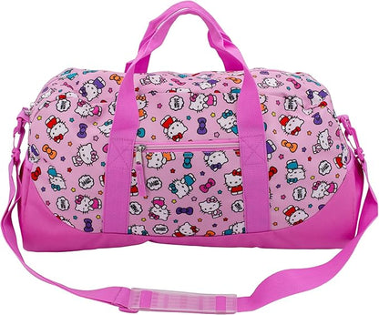 Hello Kitty Duffle Bag, 16” Travel Sleepover Bag for Girls, Weekender Bag, Pink Dance Bag