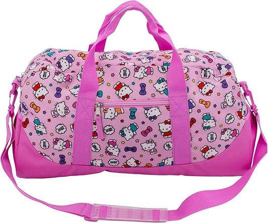 Hello Kitty Duffle Bag, 16” Travel Sleepover Bag for Girls, Weekender Bag, Pink Dance Bag