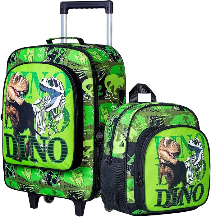 Kids Luggage for Boys and Girls, Cute Dinosaur Unicorn Rolling Wheels Suitcase for Toddler Children