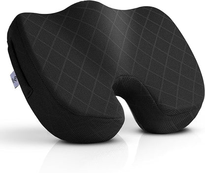 EPSCY Memory Foam Seat Cushion, Black, Ergonomic Comfort for Office Chair, Car, Airplane & Bleacher, U-Shaped Design for Enhanced Support & Comfort, Portable, Non-Slip, Washable Cover for Everyday Use