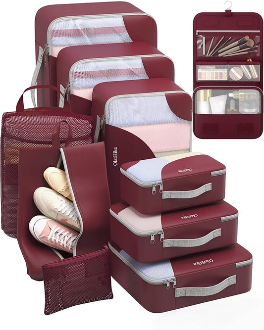 packing cubes 10-Piece Set 6+4 Burgundy