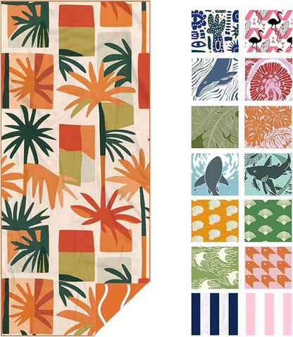 Eunzel Microfiber Beach Towel, Quick Dry Travel Towel Large Sand Free Towel for Beach, Camping, Swim Pool, Gym, Sports& Yoga 71"x32", Retro Tropics