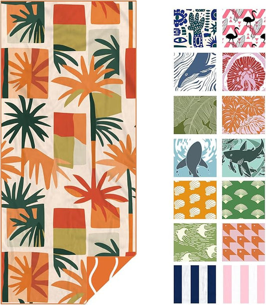Eunzel Microfiber Beach Towel, Quick Dry Travel Towel Large Sand Free Towel for Beach, Camping, Swim Pool, Gym, Sports& Yoga 71"x32", Retro Tropics