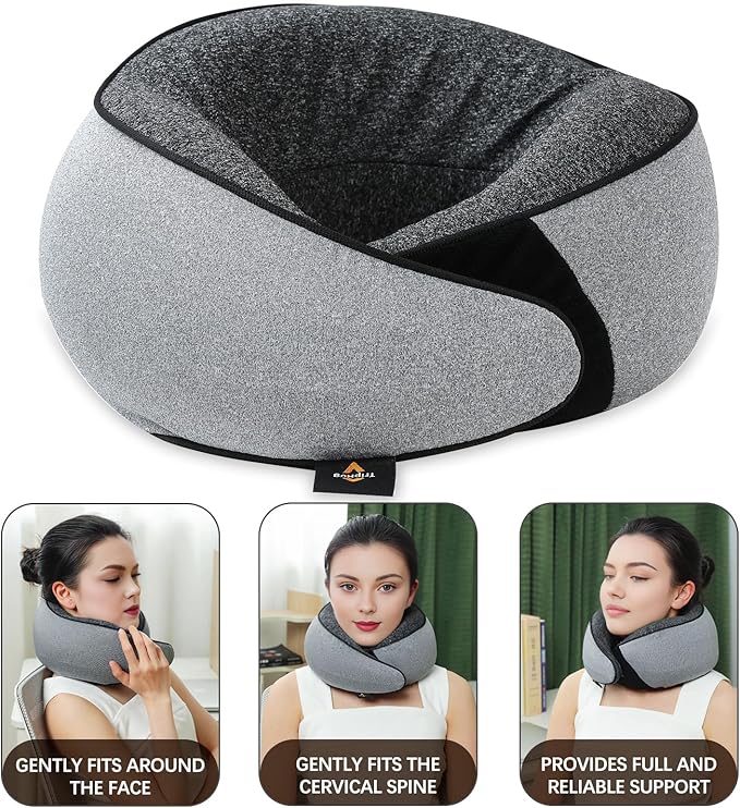 Memory Foam Neck Pillow | Travel Neck Pillow，Ergonomic U-Shaped Travel Pillow with Neck Support, Breathable & Washable Cover, Includes Storage Bag–Ideal for Office, Car, Plane, Bus, Grey