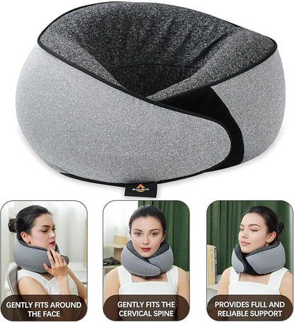 Memory Foam Neck Pillow | Travel Neck Pillow，Ergonomic U-Shaped Travel Pillow with Neck Support, Breathable & Washable Cover, Includes Storage Bag–Ideal for Office, Car, Plane, Bus, Grey