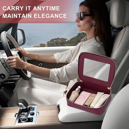 Pinkmik Clear Makeup Bag with Brush Bag 3pcs Waterproof Travel Case for Cosmetics and Toiletries Women's Makeup Organizer with Zipper (X/Burgundy, L+M+SLIM)