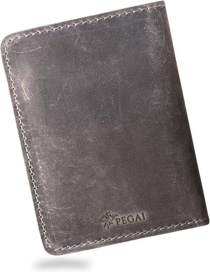 PEGAI Personalized Leather, Passport Holder For Travel | Handmade Passport Wallet Cover Case | Travel Document Holder, Passport Cover for Men, Women, and Family | Pike (Rock Grey)