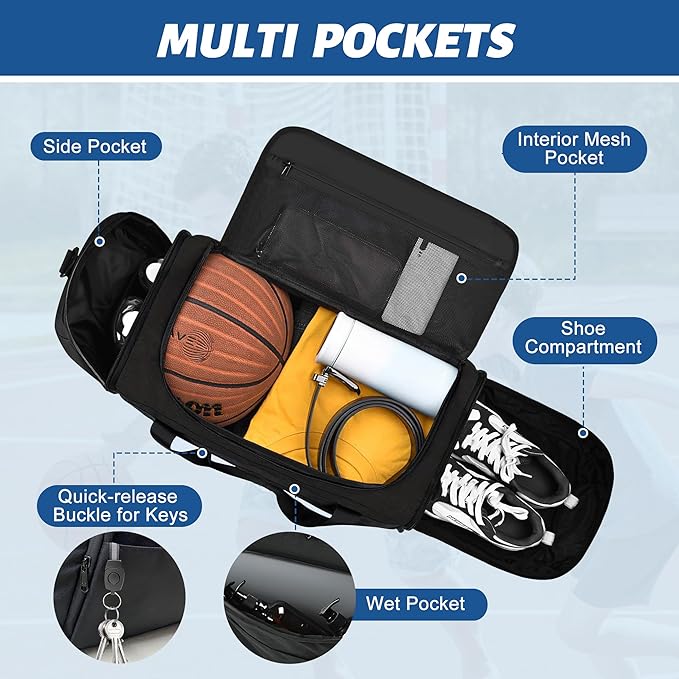 Duffle Bag for Men Travel Duffel Bags with Shoe Compartment Carry On Bag with Luggage Sleeve Overnight Weekend Gym Bag with Wet Pocket Carry On Luggage Bags