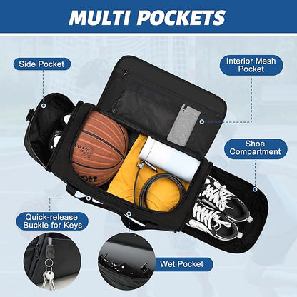Duffle Bag for Men Travel Duffel Bags with Shoe Compartment Carry On Bag with Luggage Sleeve Overnight Weekend Gym Bag with Wet Pocket Carry On Luggage Bags