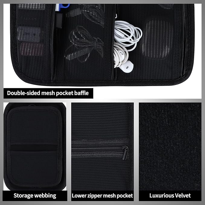 Electronic Organizer Travel Case for MacBook Power Adapter Chargers Cables Tech Organizer Hard Drive USB Flash Disk SD Card Cord Portable Electronics Accessories Bag - Large