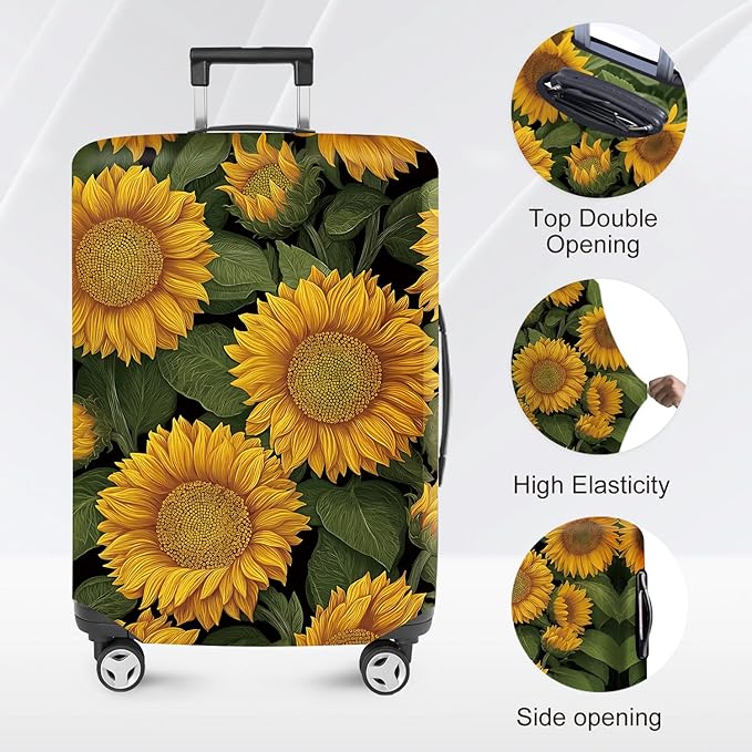 FOREVER QUEEN Sunflower Luggage Cover Suitcase Protector Suitcase Cover Anti-Scratch,Stretchable Bag Cover Washable Durable Polyester