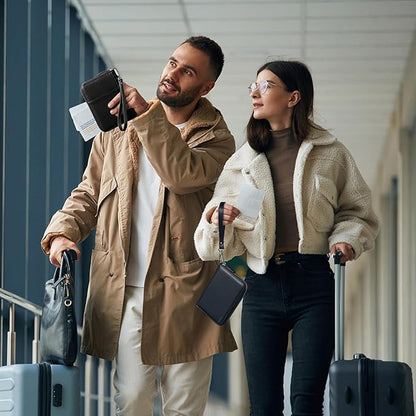 VULKIT Passport Holder for Travel with Airtag Slot, Premium Nappa Leather, RFID Blocking, Zipper Closure with Wrist Strap, Travel Document Organizer