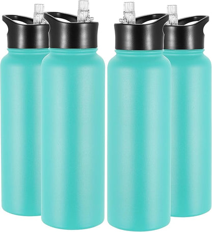 VEGOND 40 oz Insulated Water Bottle Bulk Stainless Steel Metal Water Bottles with Leak Proof Straw Lid & Spout Lid, Wide Mouth Double Walled Vacuum Travel Sports Bottle, 4 Pack