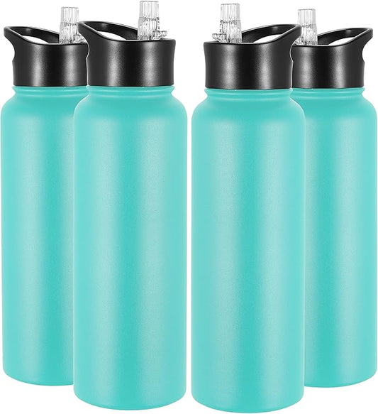 VEGOND 40 oz Insulated Water Bottle Bulk Stainless Steel Metal Water Bottles with Leak Proof Straw Lid & Spout Lid, Wide Mouth Double Walled Vacuum Travel Sports Bottle, 4 Pack