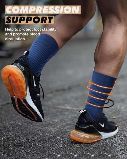 PAPLUS 3 Pairs Running Compression Socks for Men & Women, Atheltic Crew Socks with Cushion, Arch Support for Hiking, Cycling