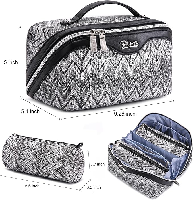 BOYATU Travel Makeup Bag for Women: Western Boho Make up Bag Set of 3 - Large Capacity Vegan Leather Cosmetic Bag - Waterproof Toiletry Bag with Compartments & Handle & Divider(J-3-Black)