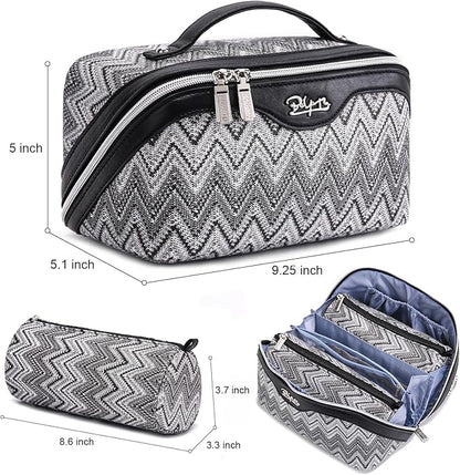 BOYATU Travel Makeup Bag for Women: Western Boho Make up Bag Set of 3 - Large Capacity Vegan Leather Cosmetic Bag - Waterproof Toiletry Bag with Compartments & Handle & Divider(J-3-Black)