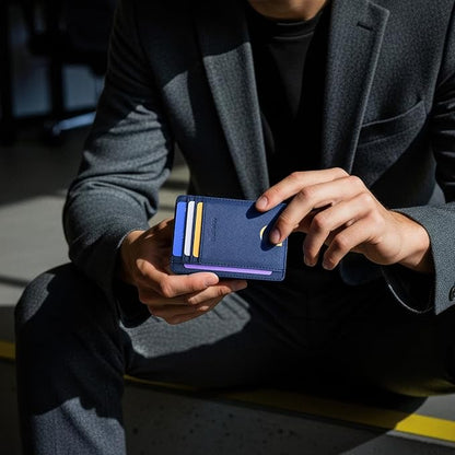 Buffway Slim Minimalist Front Pocket RFID Blocking Leather Wallets for Men and Women - Cross Blue