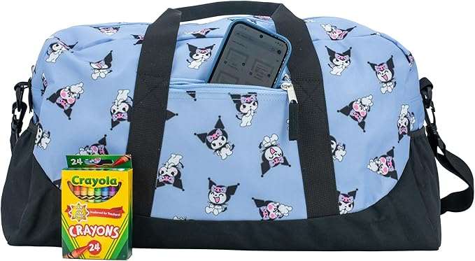 Kuromi Girls Duffle Bag, 16 x 10 x 6.5 inch, Travel Sleepover Dance Bag with Pockets, Purple