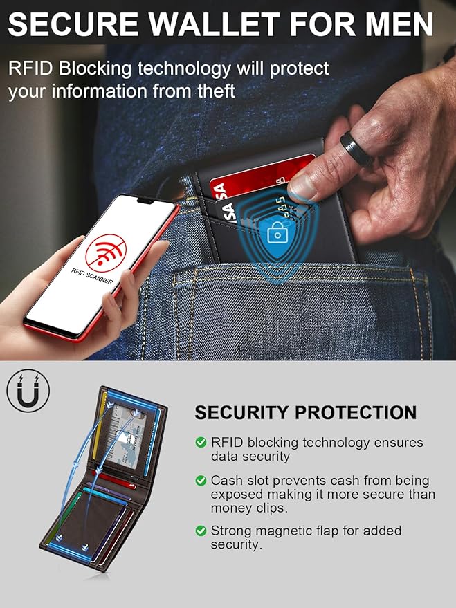 Wallet for Men Slim Leather Wallets for 13-17 Cards, RFID Blocking Thin Card Holder Wallet with ID Window & Large Capacity Cash Slot, Minimalist Bifold Small Wallet for Front Pocket, Gift for Men