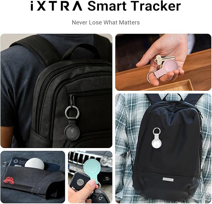 iXTRA New Air Tracker Tag-4Pack with Holder, Bluetooth Item Finder Work with Apple Find My APP (iOS Only), Easy Battery Replacement, Smart Keys Finder and Item Locator for Keys,Wallet,Pet (4 Black)
