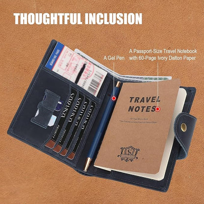 STAR VISTA Carmen Leather Passport Wallet, Dual Bifold Cash Pockets, RFID Blocking, ID Window, 6 Card Slots, Coin Pocket, SIM Slots, AirTag Slots, Navy Blue