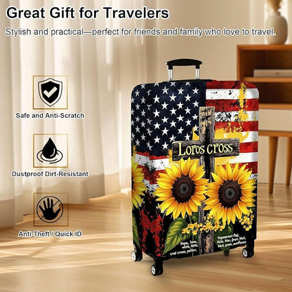 Luggage Cover Protector for 30-32 Inch Suitcases, TSA Approved Elastic Travel Suitcase Covers, Anti-Scratch Washable Luggage Sleeve for Carry On & Checked Bags, Cross Sunflower