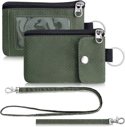 Minimalist Wallet For Mens Womens, Keychain RFID Blocking Zipper Small Wallet with ID Window 2 Lanyards,Water Resistant Travel Cash Card Coin Case Boys Girls