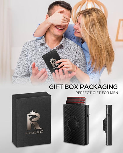 Mens Wallet Card Holder for AirTag: Smart Wallet Compatible with Apple Air Tag, Pop Up Card Case, Top Grain Leather, RFID Blocking, Slim, Minimalist, 9-14 Card Capacity | ID Window | Cash Slot