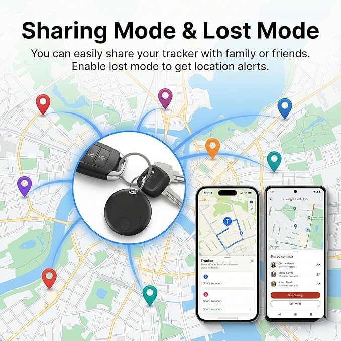 Mini Bluetooth Tracker,Air Tracker Tags for iOS/Android, Key Finder with Sound - Compatible with Apple Find My and Google Find My Device, Tracks Keys/Wallets/Luggage/Pets, No Subscription(Black-1Pcs)
