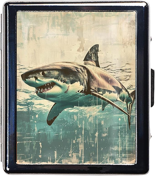 7 Days Chromed Shiny Silver Pill Organizer with Mirror Inside Has 8 Separate Compartments Rectangle 7 Days Pill Box Pill Case (Shark)