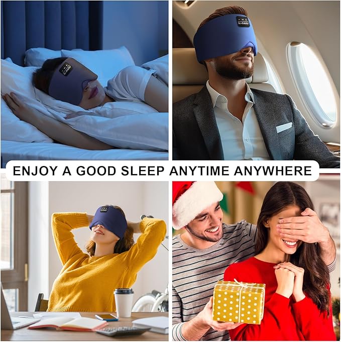 LC-dolida Sleep Mask with Bluetooth Headphones, Ice Silk Sleep Headphones with Bluetooth 5.4, Total Blackout Eye Mask for Sleeping, Sleep Soft Mask for Women Men, All Night Sleep, Travel(Navy)