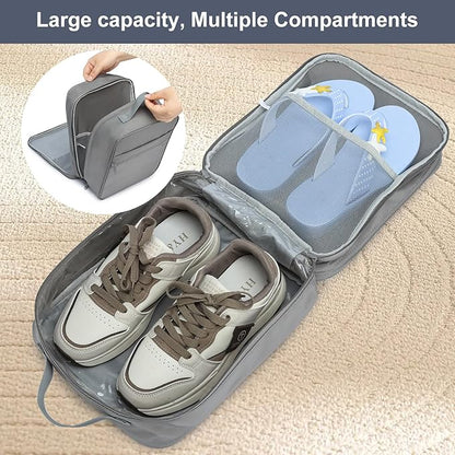 2 Layers Travel Shoe Bag, Portable Shoe Bags Hold 2 Pair Of Shoes, Water-Resistant Shoe Storage Pouch For Travel (Grey, 2 Pack)