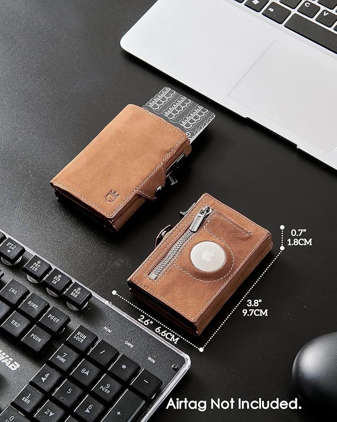 Men's Slim Wallet, Brown 3.0, 100% Full Grain Leather, RFID Protected, Airtag Wallet Holder, 3" L x 4" W x 0.8" H