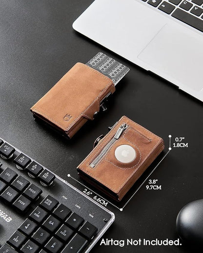 Men's Slim Wallet, Brown 3.0, 100% Full Grain Leather, RFID Protected, Airtag Wallet Holder, 3" L x 4" W x 0.8" H